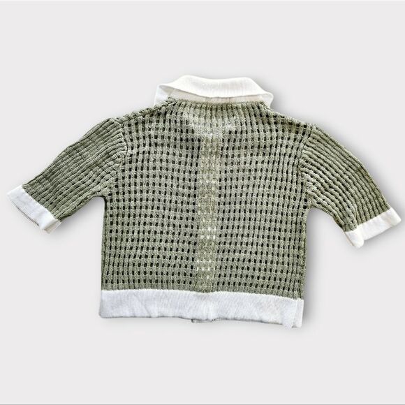 Twee K-Brand Open Knit Crochet Button Down Short Sleeve Collared Blouse Shirt S - Picture 2 of 7